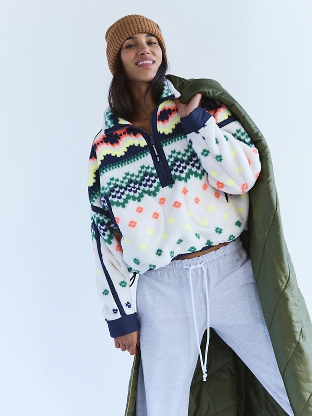 Free People Mountain High Fair Isle Fleece Half Zip Pullover | Size Large - NWT